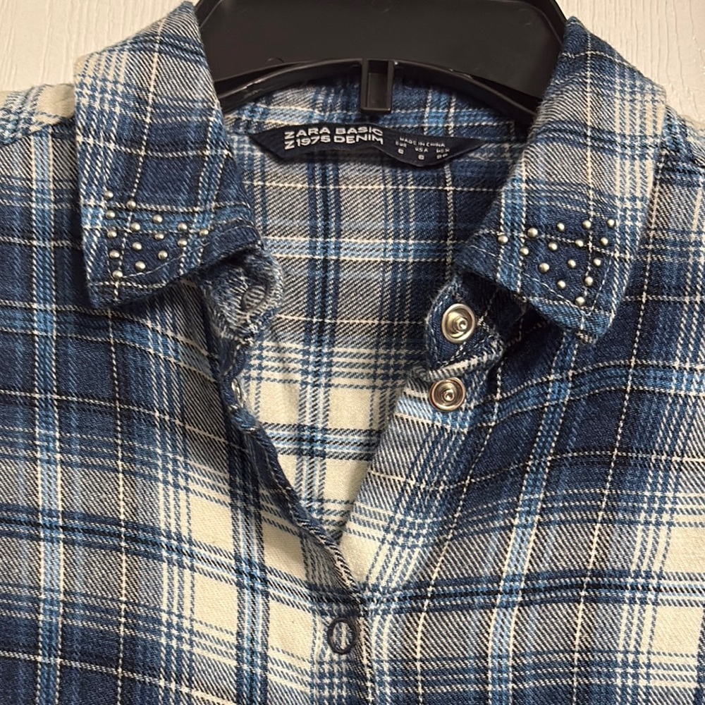 Zara Blue and White Plaid Long Sleeve Dress - Picture 3 of 5